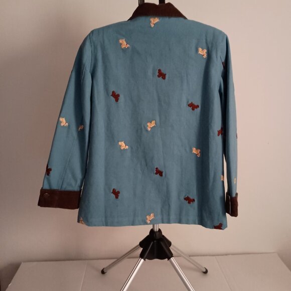 Dancing Dog Designs Blue Barn Coat Brown Corduroy Collar Cuffs Women's S - Picture 15 of 16